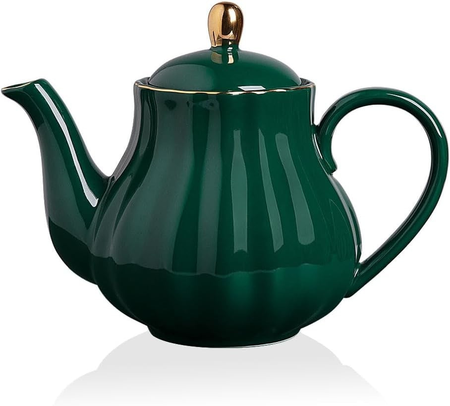 Ceramic Teapot 1100ml Tea Pot w Stainless Steel Infuser Jade Green