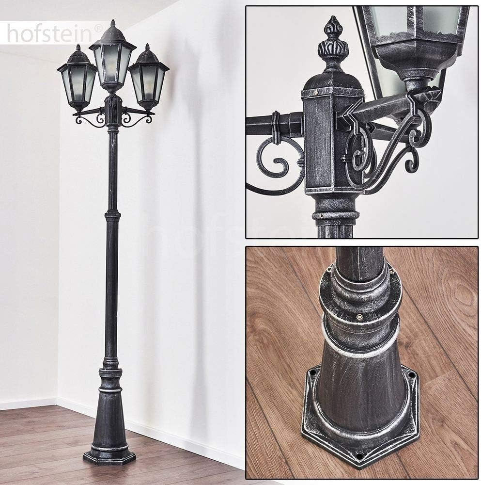 Lignac Frost 3-Arm Outdoor Lamp Post Black Silver Antique Garden Light