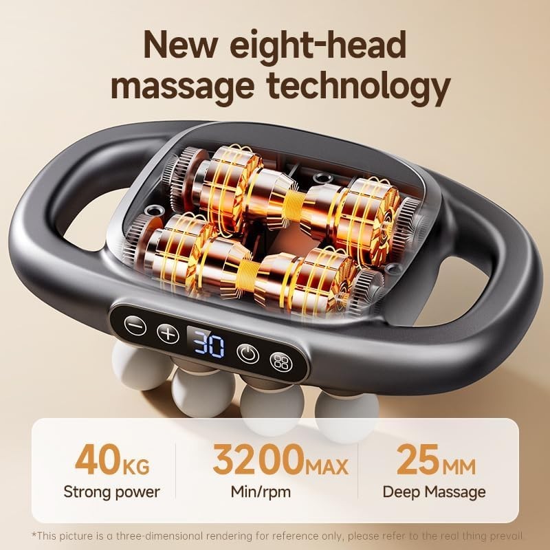 8 Head Deep Tissue Massage Gun 16 Drive Powerful Muscle Relaxer 30 Levels