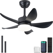 30" Black Ceiling Fan Light, 6 Speeds, Dimmable, Reversible, Quiet Smart Fan