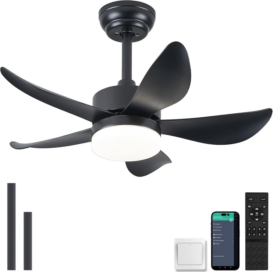 30" Black Ceiling Fan Light, 6 Speeds, Dimmable, Reversible, Quiet Smart Fan