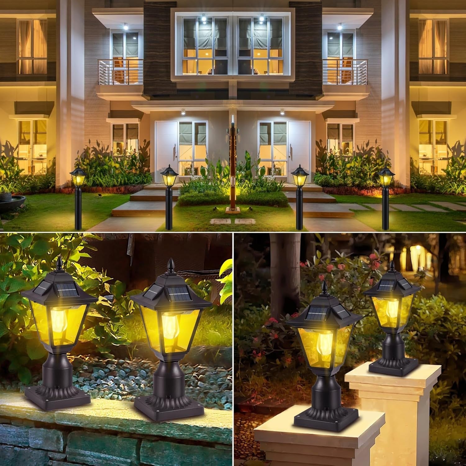 2 Pack Solar Post Lights Motion Sensor Outdoor Waterproof Garden Yard Lanterns