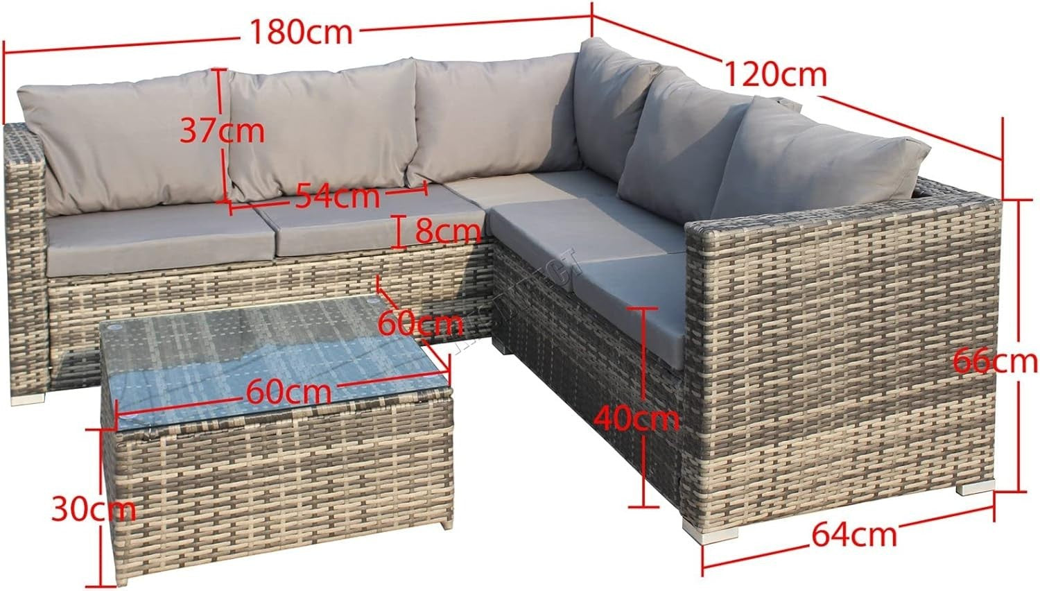 5 Seater Rattan Corner Sofa Set Outdoor Garden L Shape Patio Furniture Grey