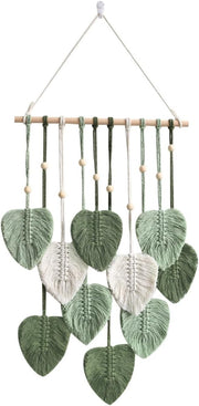 Green Macrame Leaf Wall Hanging Boho Woven Tapestry 90cm
