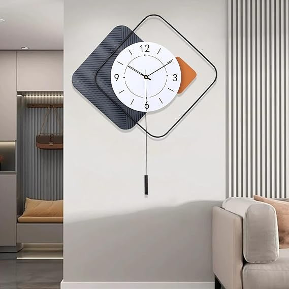 Modern 19×24in Silent Pendulum Wall Clock Metal Art Decor Large Stylish Home