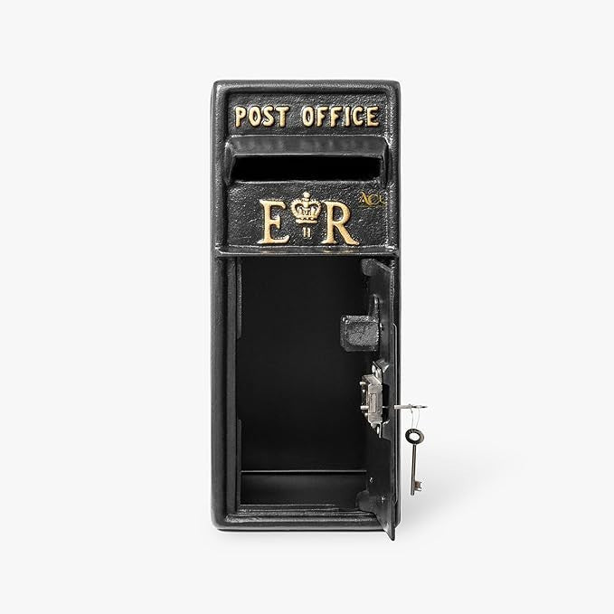 Lockable Cast Iron Wall Post Box Black – Secure Mailbox, Weatherproof, Gift-Read
