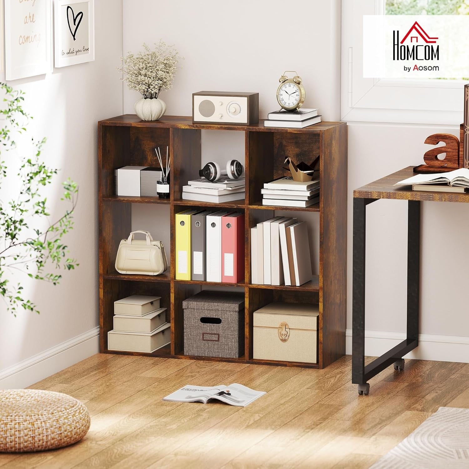 Rustic 9-Cube Bookcase Storage Unit Organiser Shelving for Home Office Living