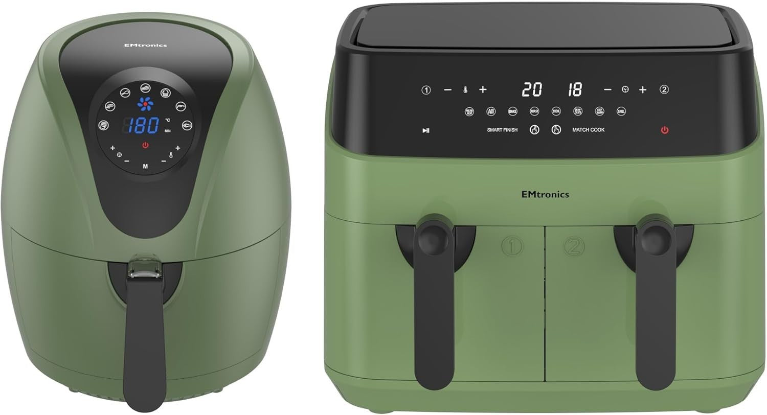 Cream Air Fryer Set Dual Drawer 9L + 4.5L Manual Low Fat Cooker