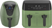 Cream Air Fryer Set Dual Drawer 9L + 4.5L Manual Low Fat Cooker