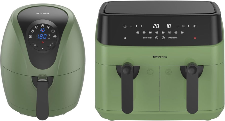Cream Air Fryer Set Dual Drawer 9L + 4.5L Manual Low Fat Cooker