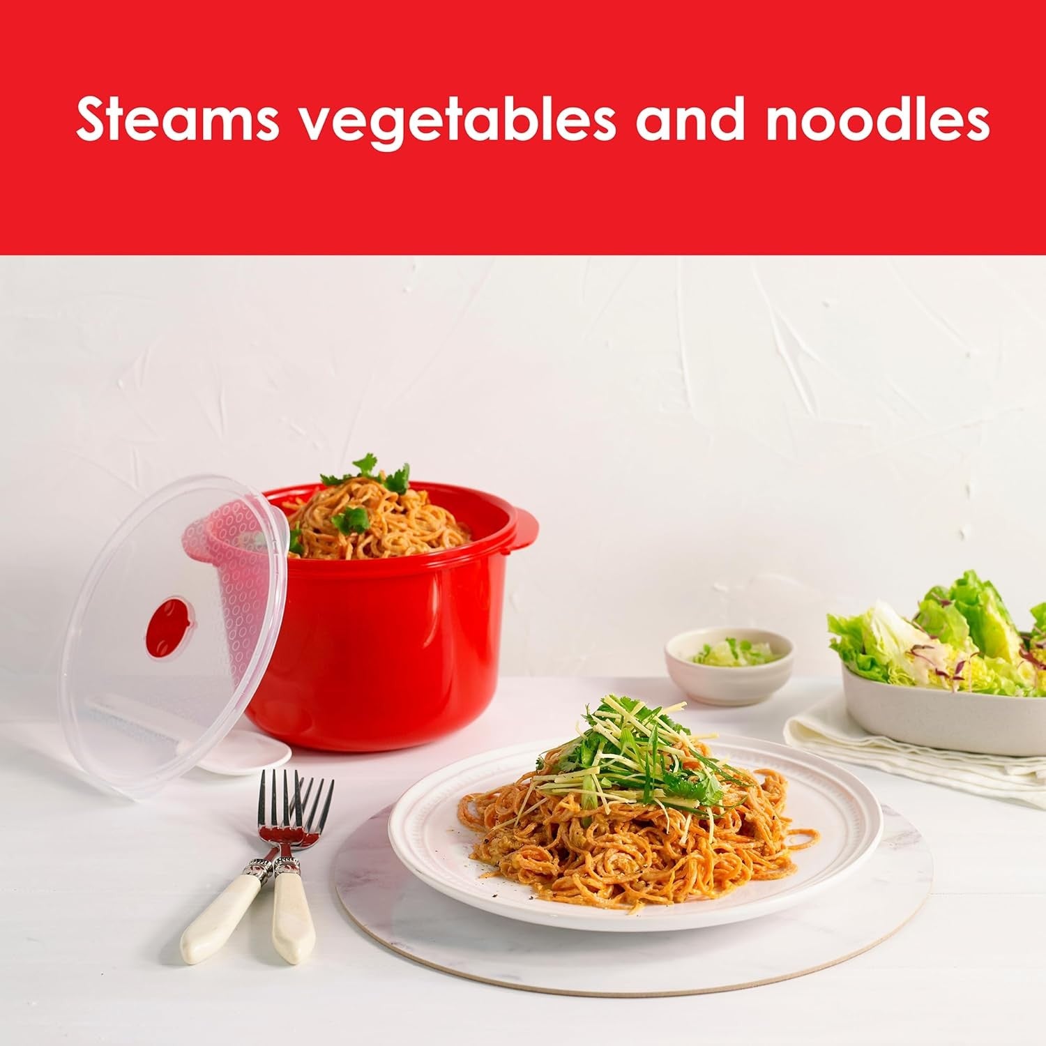 2.75L Microwave Rice Cooker 1-4 Cups BPA Free Red
