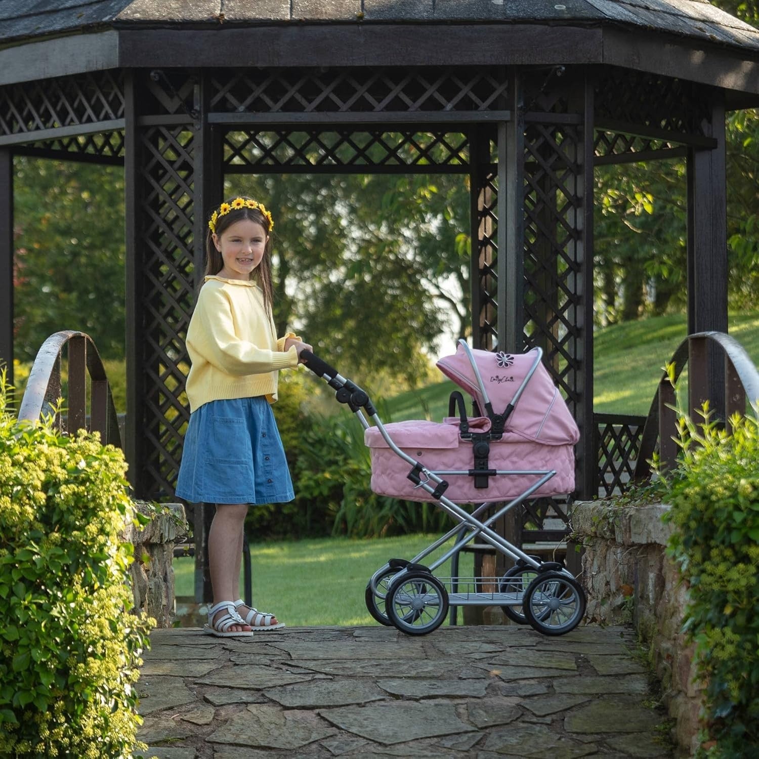 Pink Doll Travel System Pram Adjustable Handle Foldable Pushchair