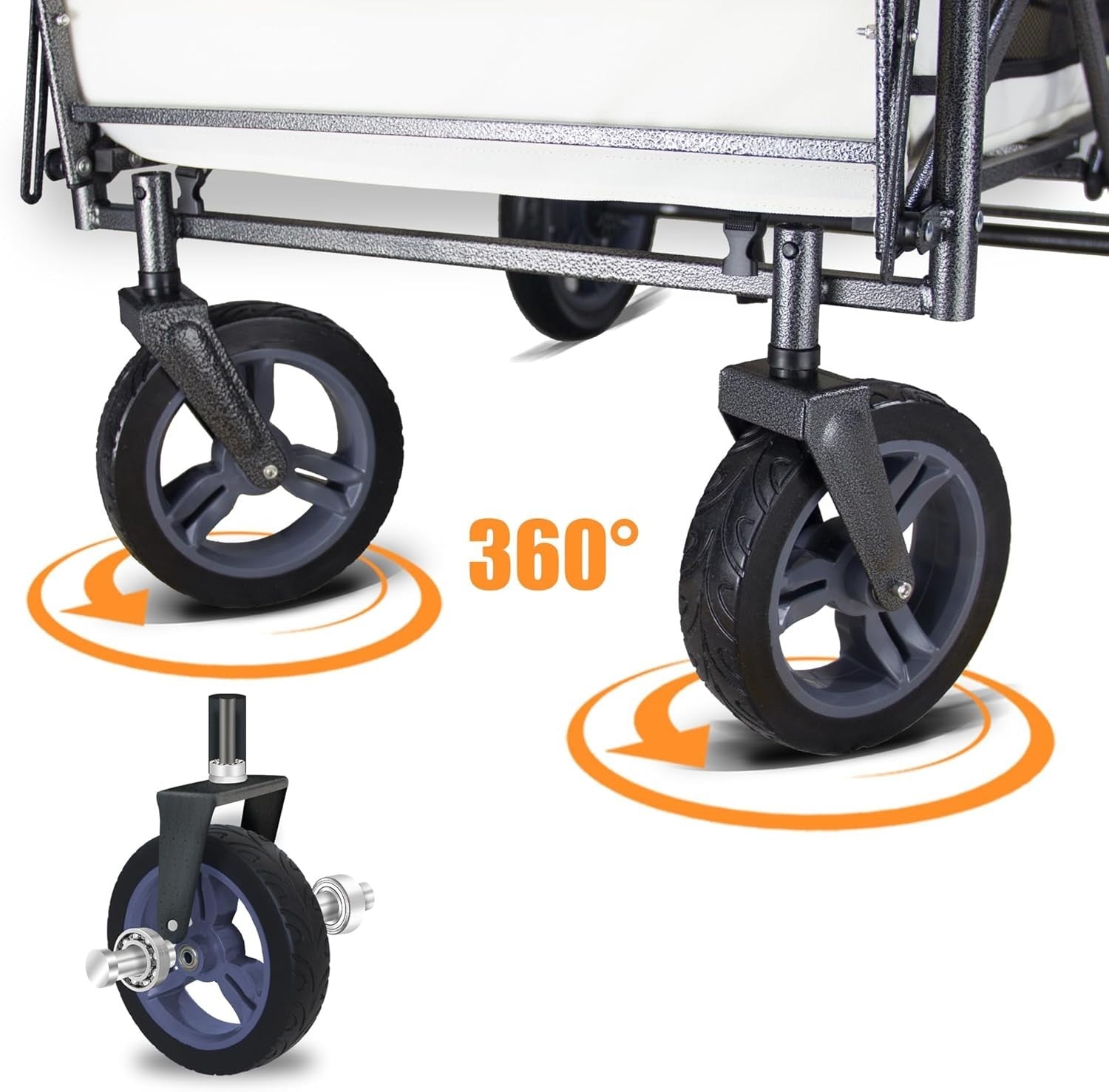 Beige Folding Wagon w/ Canopy 2 Seats Heavy Duty Collapsible Cart 120kg Outdoor