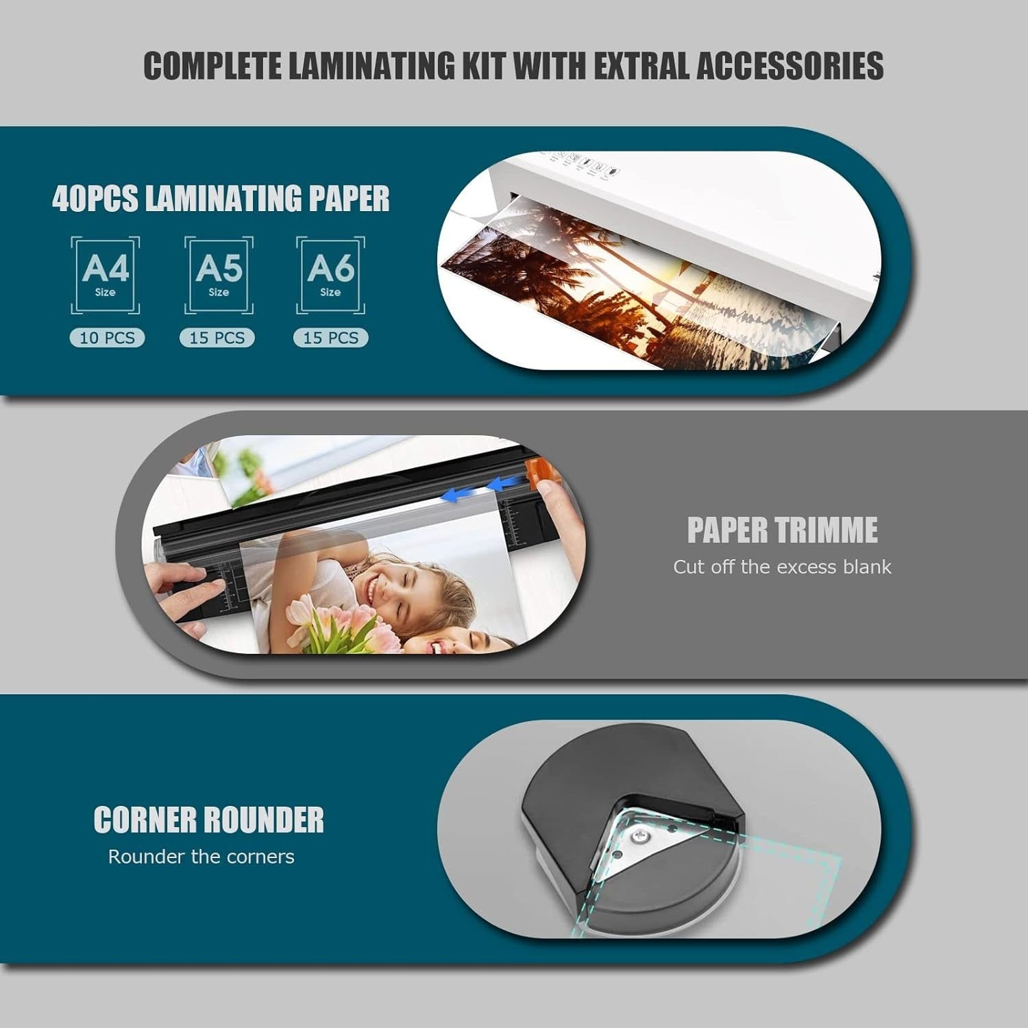 A4 Laminator Machine Hot Cold 4-in-1 Fast Warm Up Quiet + 40 Pouches