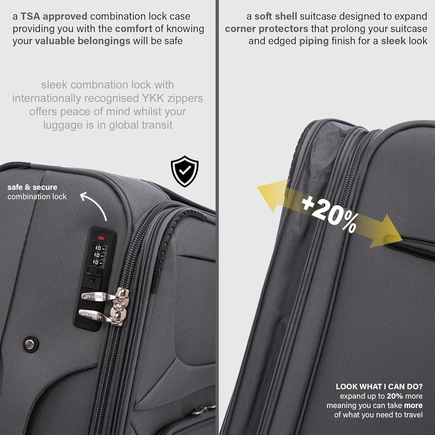 Medium 26” Expandable Soft Shell Suitcase Lightweight 4 Spinner Wheels Lock 78L