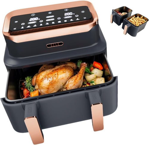 9L Triple Basket Air Fryer Match Cook 10-in-1 Oil Free Touch Dual Zone