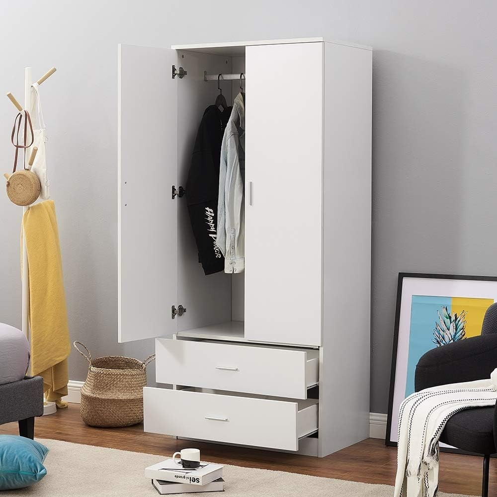 Tall 2-Door Wardrobe with Drawers & Hanging Rail Bedroom Storage Unit