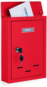 Lockable Wall Letterbox with Keys Compact Iron Post Box Red Slim Design