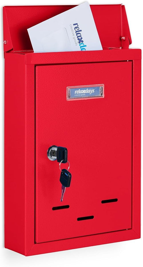 Lockable Wall Letterbox with Keys Compact Iron Post Box Red Slim Design