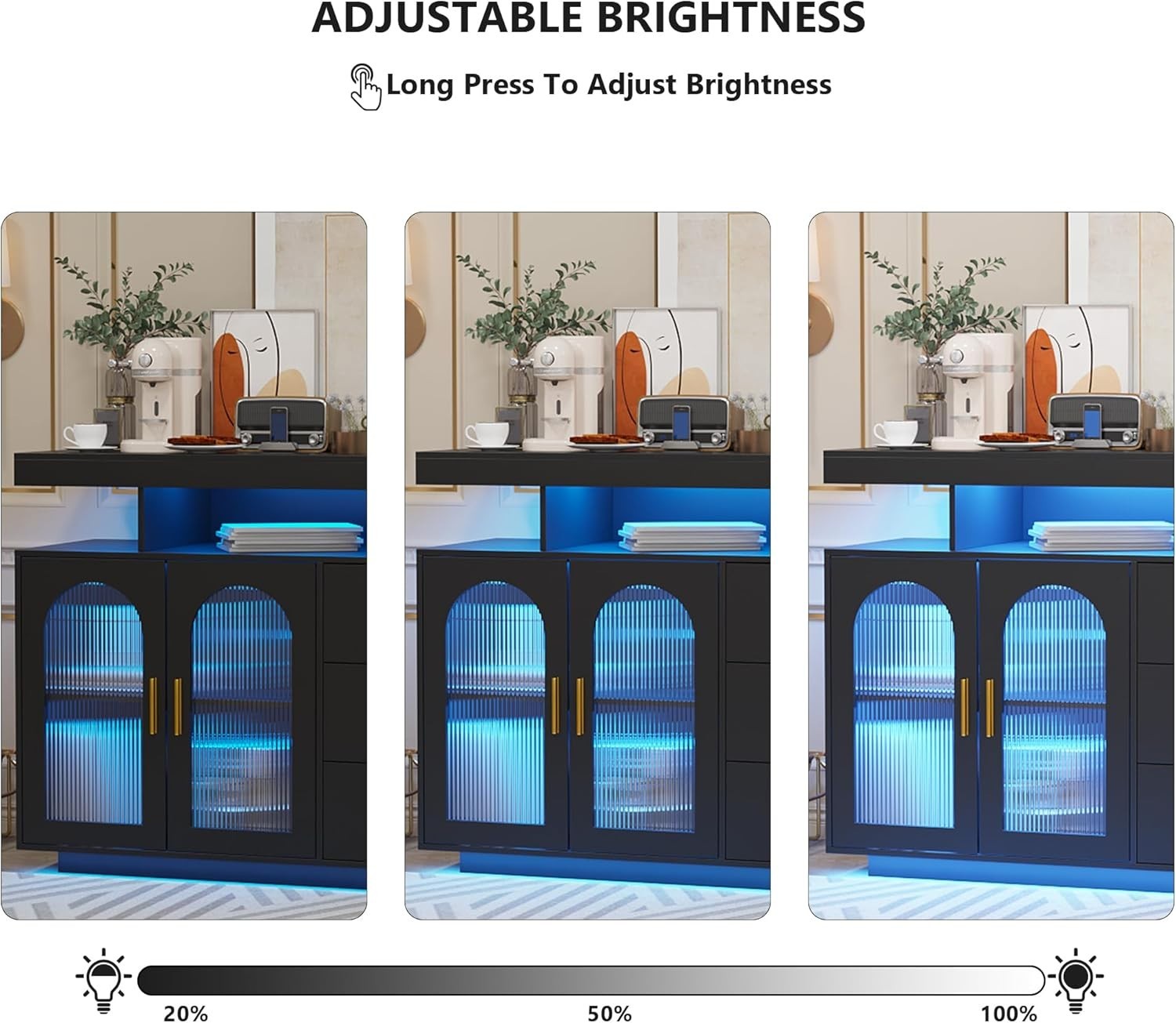 LED Sideboard Buffet with Wireless Charging, RGB Lights & USB Storage