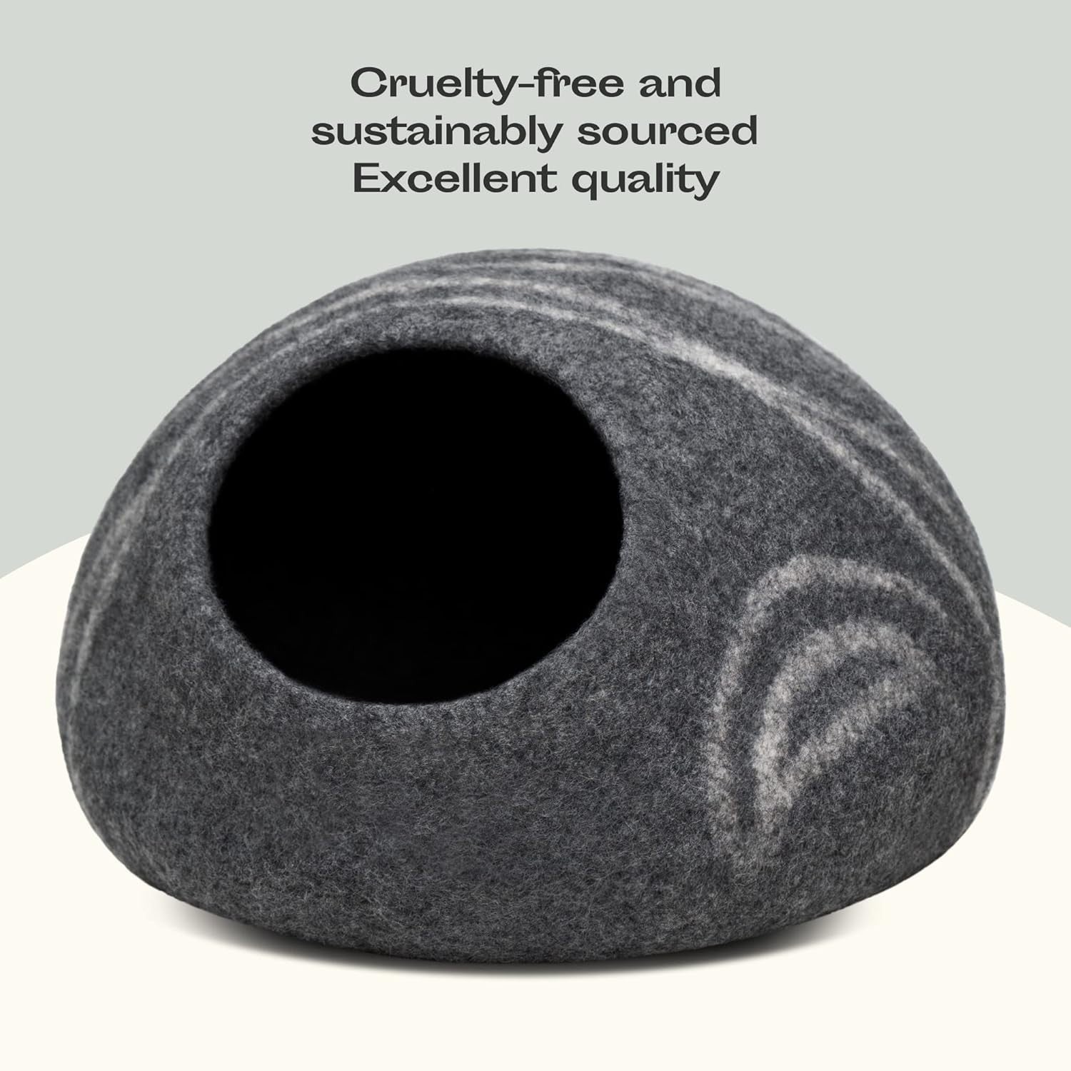 Medium Felt Cat Cave Bed Handmade Merino Wool Indoor Cat House Grey
