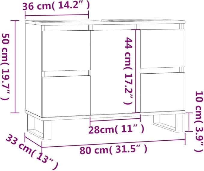 Wide Brown Oak Bathroom Sink Cabinet 80x33x60cm Under Basin Storage with Drawers