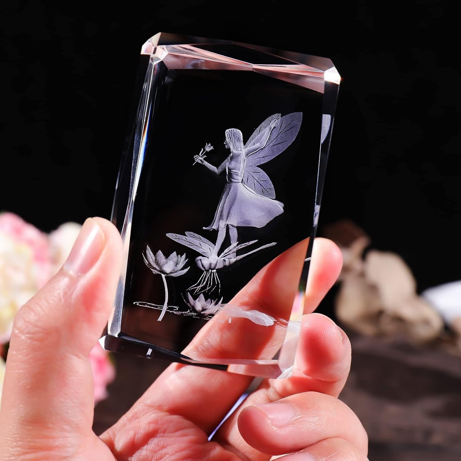 3D Crystal Fairy & Dragonfly LED Light Cube Ornament Gift for Women Girls