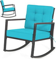 Turquoise Rattan Rocking Chair Cushioned Patio Garden Porch Outdoor Relax Seat