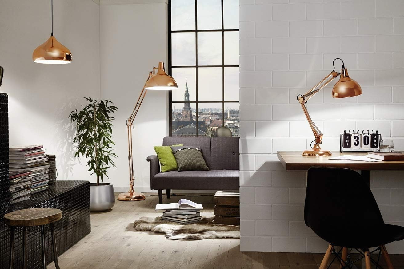 Adjustable Copper Industrial Floor Lamp with Foot Switch, 190cm