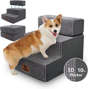 3 Step Dog Stairs Ramp for High Bed Non Slip Foldable Grey