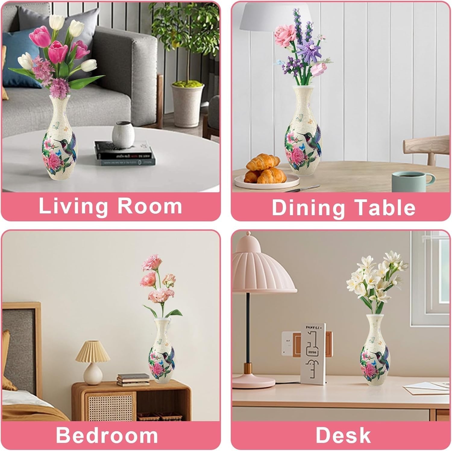 3D Puzzle Flower Vase Kit 160PCS DIY Hummingbird Home Decor Gift