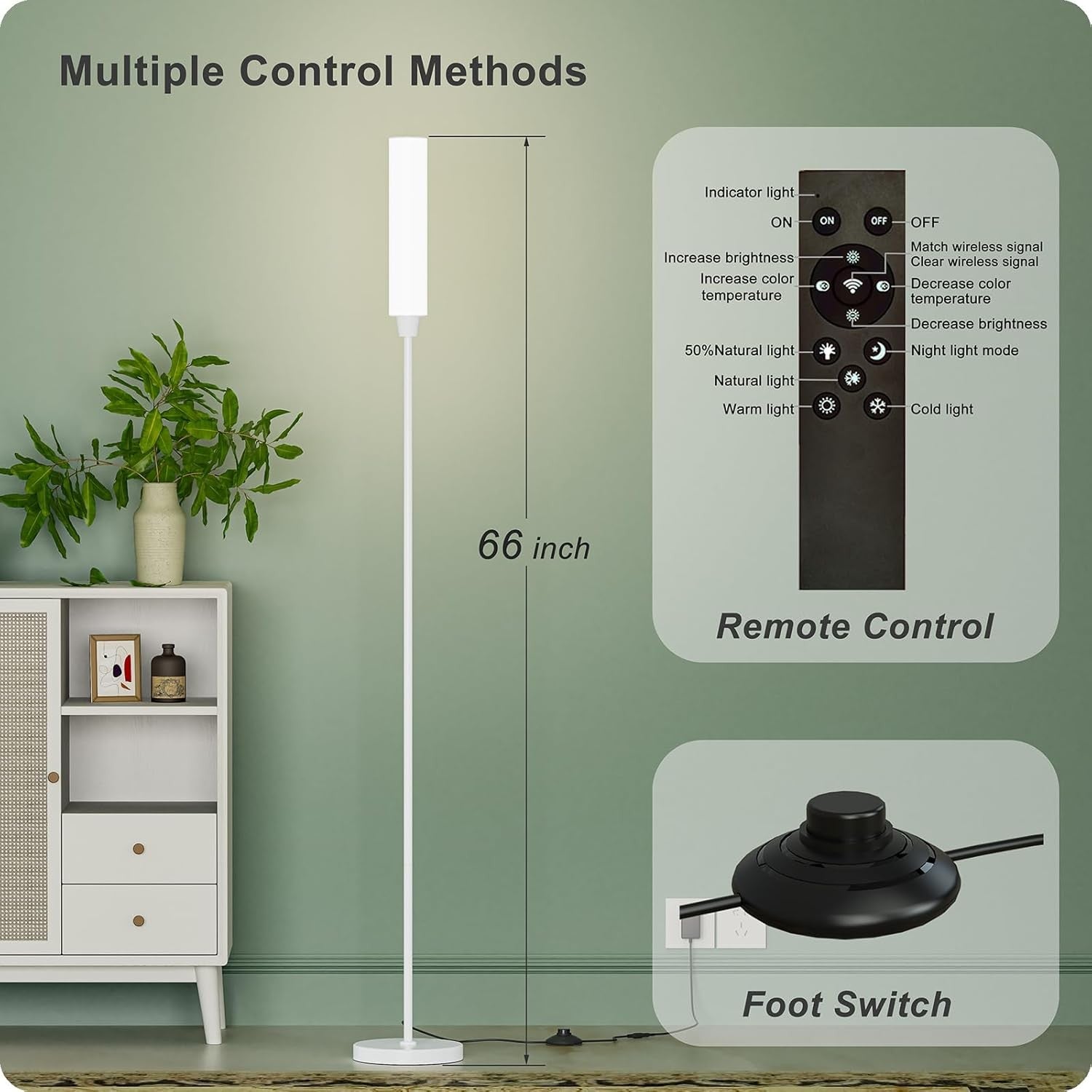 Dimmable LED Floor Lamp Remote Control White Standing Corner Light
