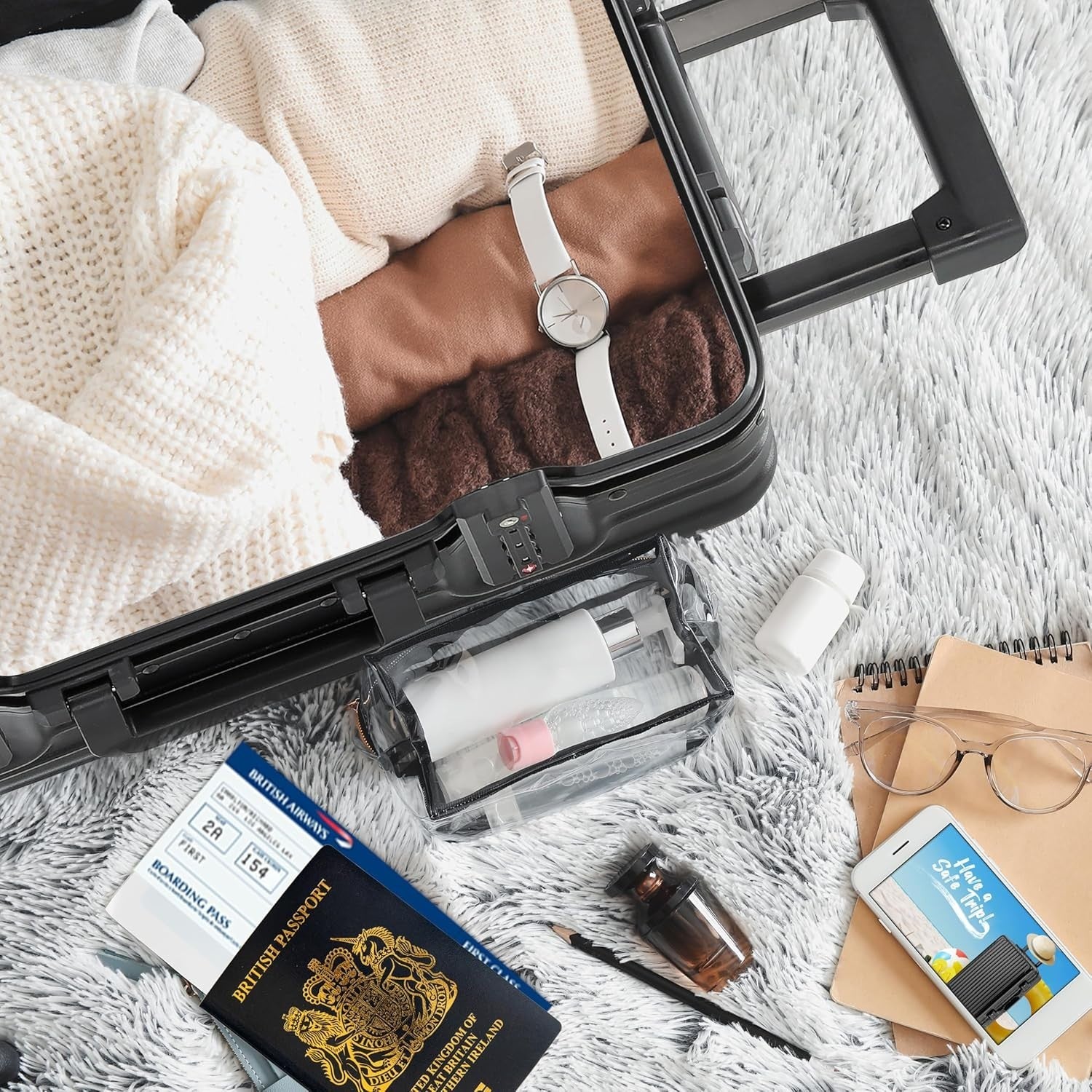 Cabin & Check In Suitcase ABS Hard Shell TSA Lock 8 Spinner Wheels