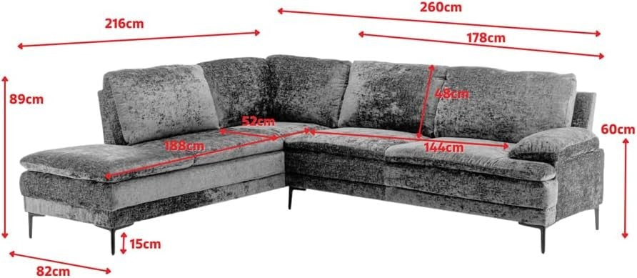 Sage Green Chenille 4-Seater L-Shaped Corner Sofa with Chaise, Deep Seat