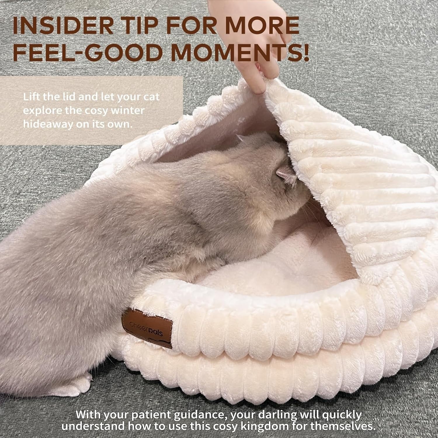 50cm Covered Cat Bed Washable Cozy Cave Soft Indoor Pet Nest Warm
