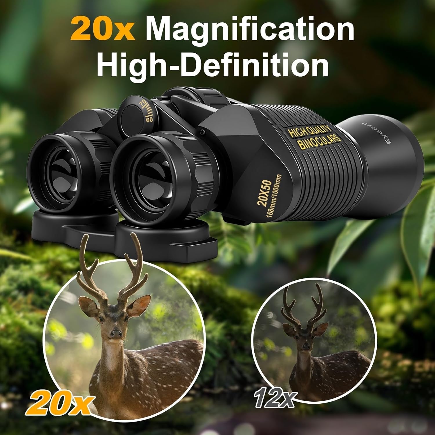20x50 High Power Binoculars HD Waterproof BAK4 Prism for Bird Watching Travel