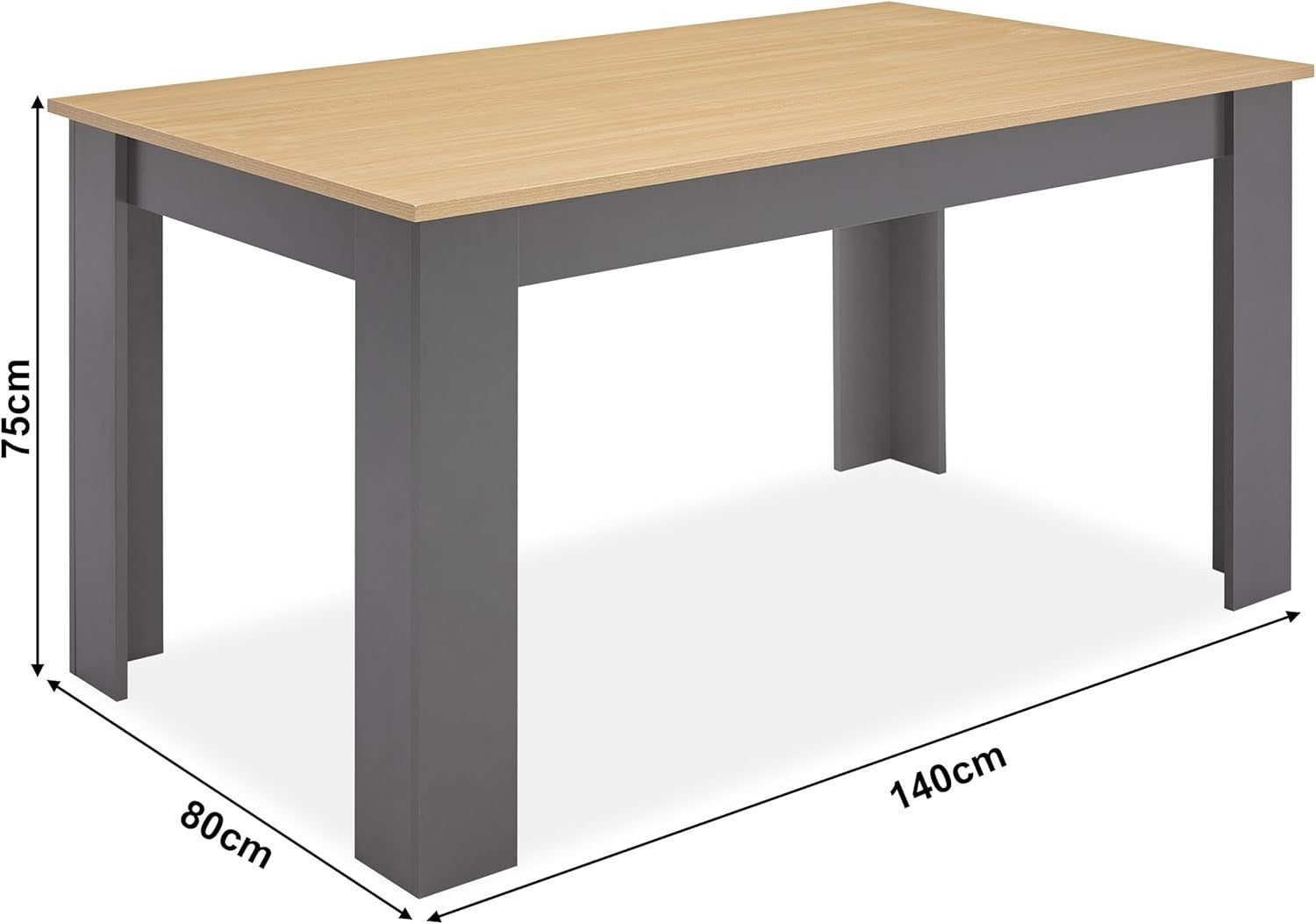 Dining Table Set with 6 Black Leather Chairs - 140x80cm Wooden Modern Design