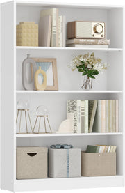 4-Tier White Bookcase 80cm Wide Adjustable Shelves Modern Storage Unit