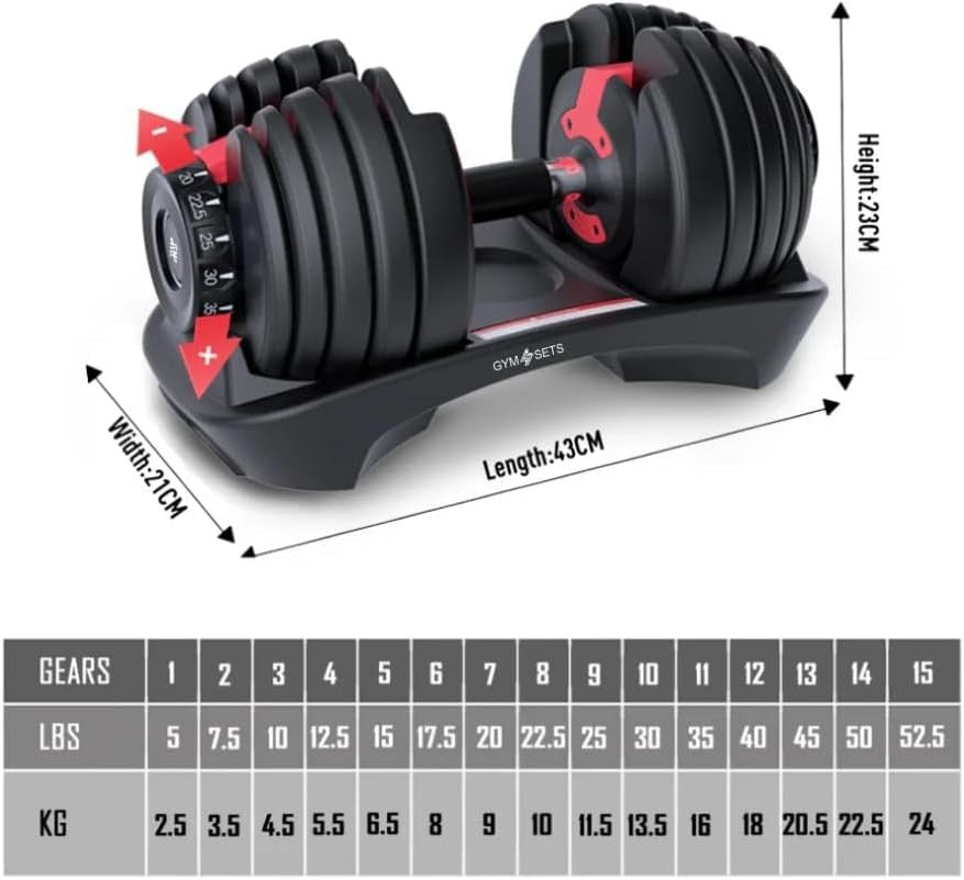 Adjustable Dumbbells Pair 2×24KG Dial System Space Saving Home Gym