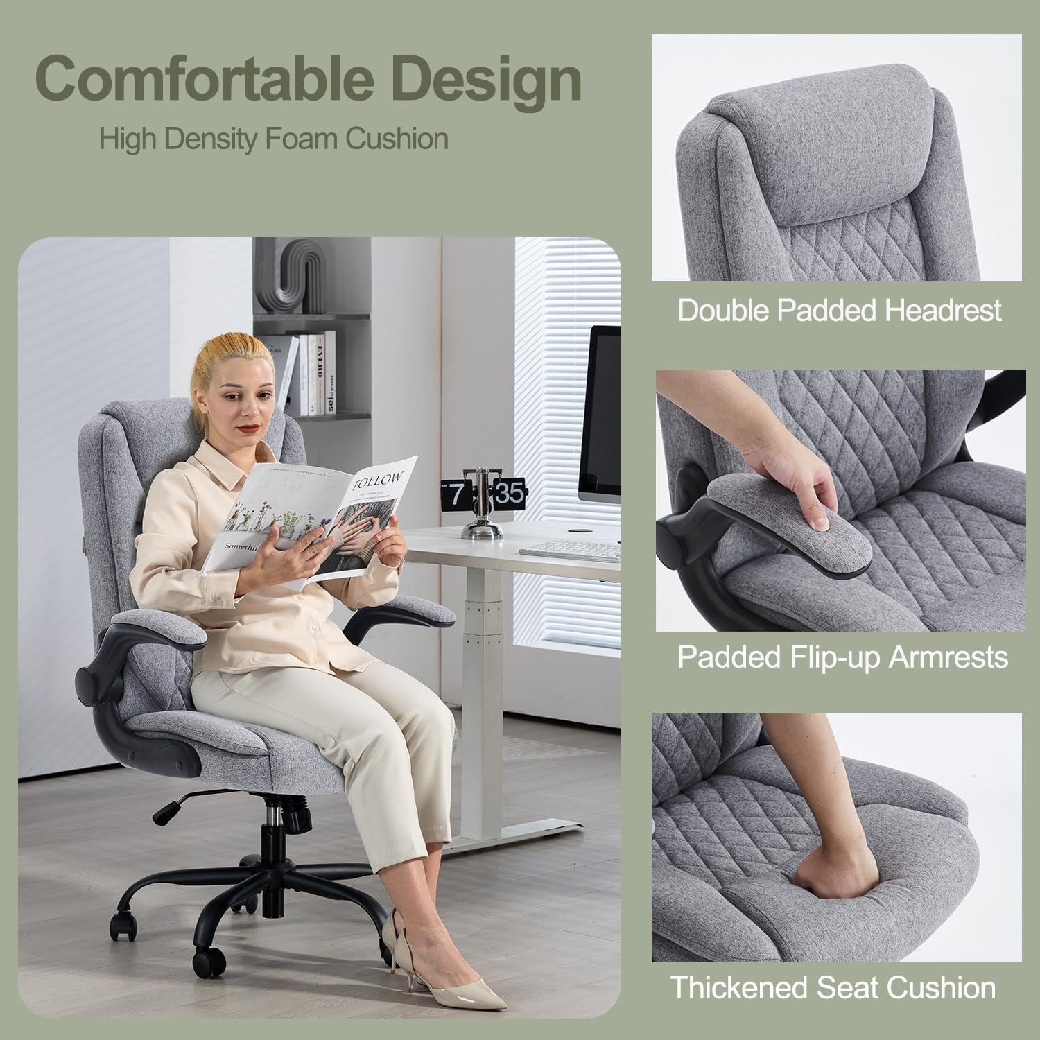 Ergonomic Office Chair Grey Desk Swivel Seat Adjustable Height Lumbar 150KG Max