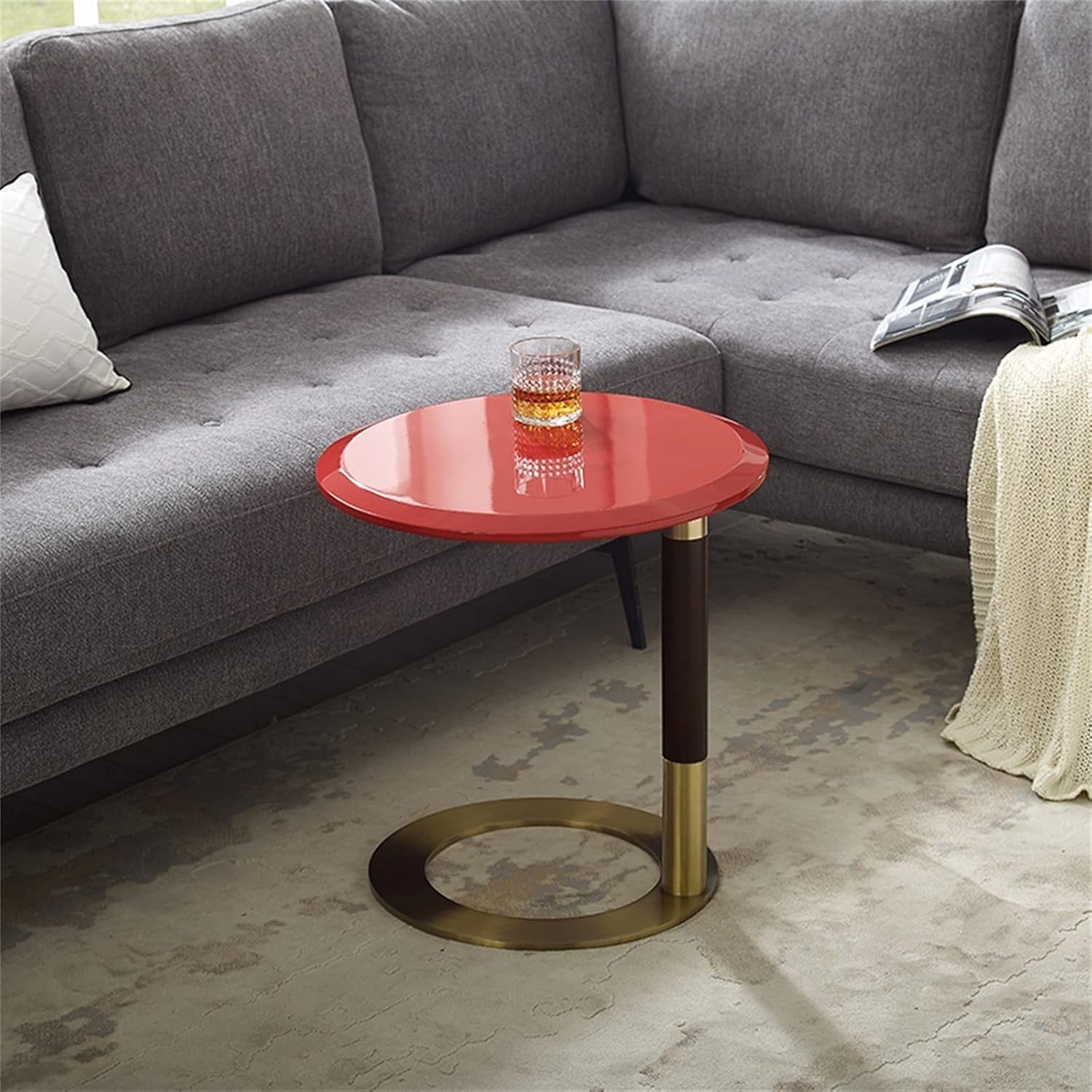 Luxury Walnut Side Table 500x500mm | Red Accent Coffee Table for Sofa/Bed