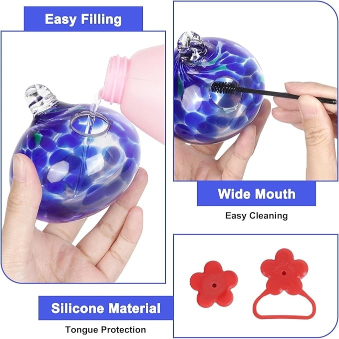 2-in-1 Hummingbird Feeder & Bird Bath Bowl – Hand Blown Glass Garden Decor