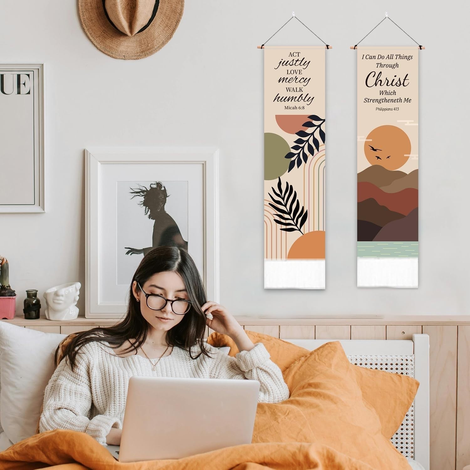 2-Pack Boho Bible Text Tapestry 52"x13" Vertical Wall Decor
