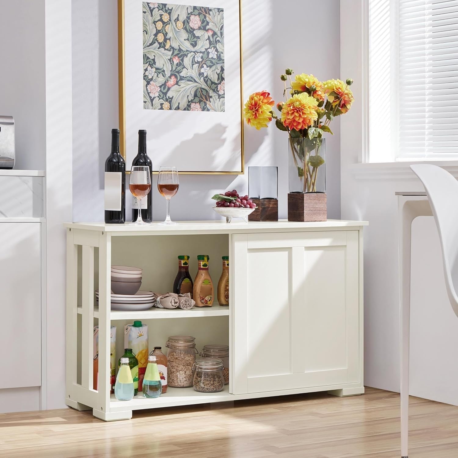Antique White Sideboard Cabinet 63.5cm Buffet Sliding Door Adjustable Shelf