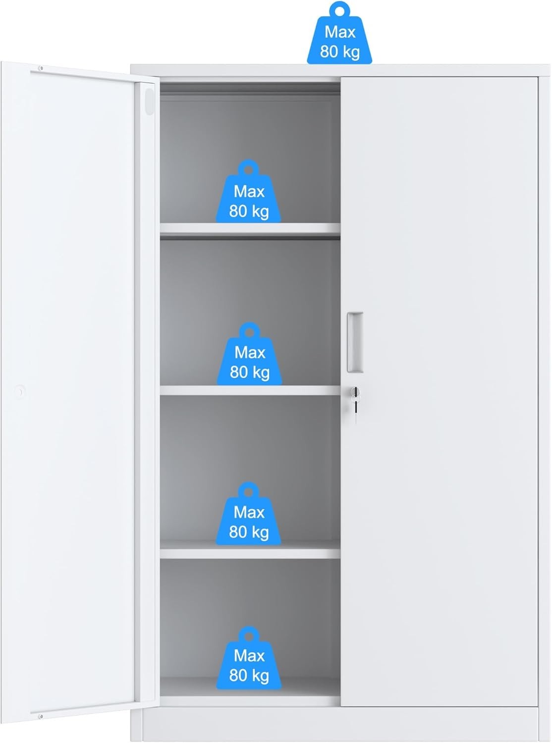 Tall Metal Storage Cabinet Lockable 3 Shelf Office Garage Cupboard