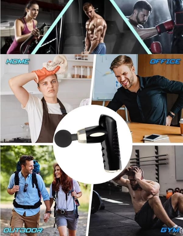 Mini Deep Tissue Massage Gun Portable Muscle Relief 5 Heads 6 Speeds Pain Care