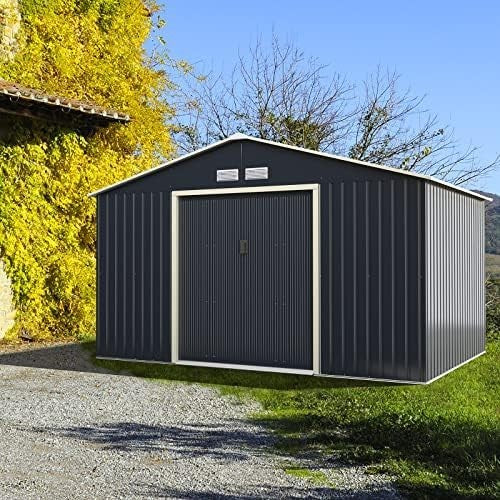 Metal Garden Shed 11x8FT Outdoor Storage with Sliding Doors & 4 Air Vents Grey