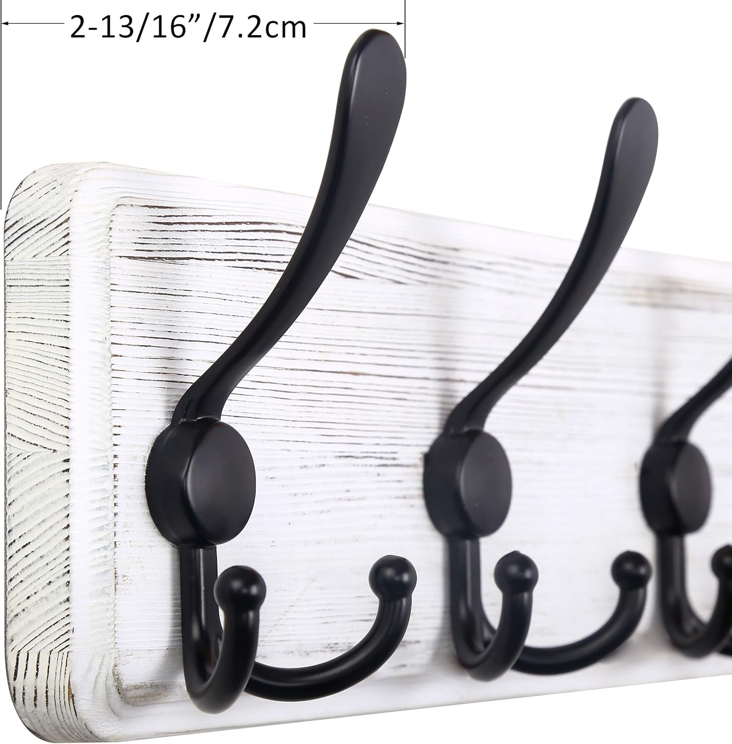 Wall Mounted Coat Rack 98cm | Rustic White Wood Hanger with 10 Hooks