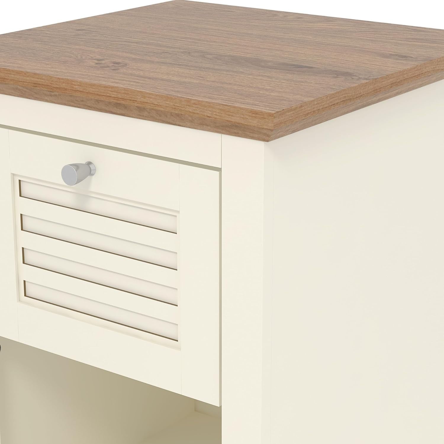 Ivory & Oak Bedside Table with Drawer | Modern Nightstand for Bedroom
