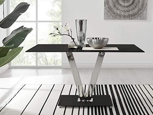 Modern Black Glass Dining Table Set with 6 Mustard Chairs 140x80x75cm